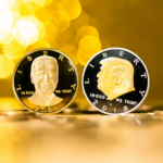 CGI of coins with Trump and Biden on them